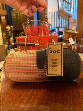 Dead Stock Vintage Le Sac Pink & Black Handwoven  Bag